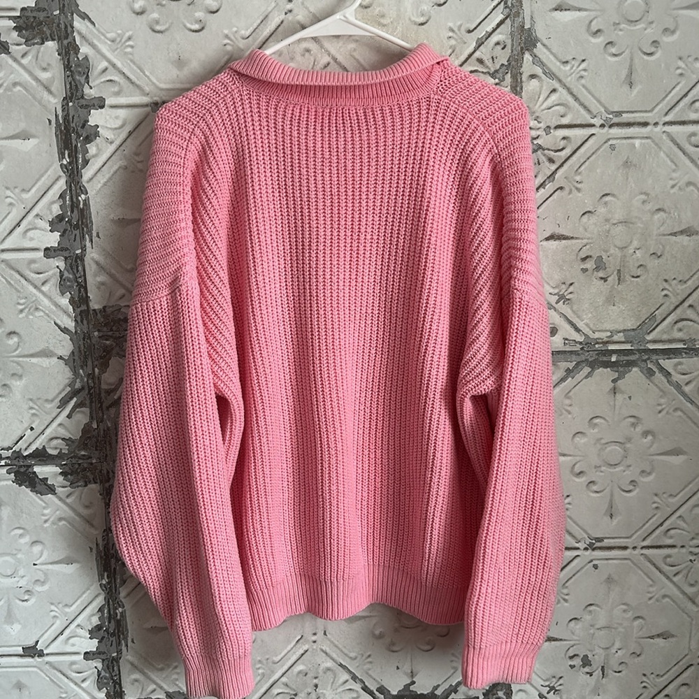 Vintage 80s Pink knit collared sweater - Picture 4 of 6